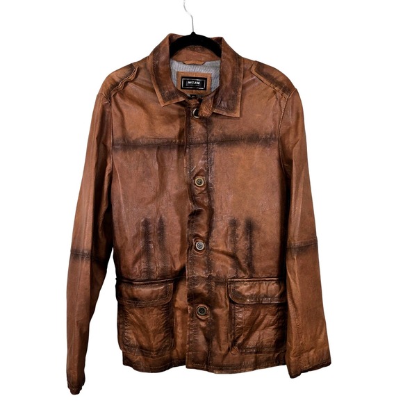 Missani Le Collezioni Other - Missani Le Collezioni Mens Brown Distressed Leather Button Front Jacket Size M
